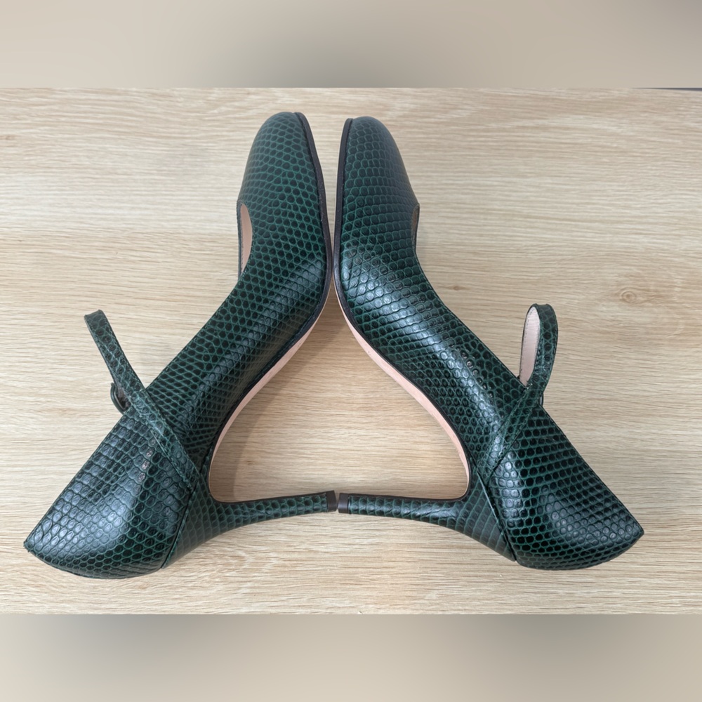 Vintage Daniele Ancarani Green Snake Embossed Heels Strap Buckle 38.5 Women's 8 - Picture 5 of 13